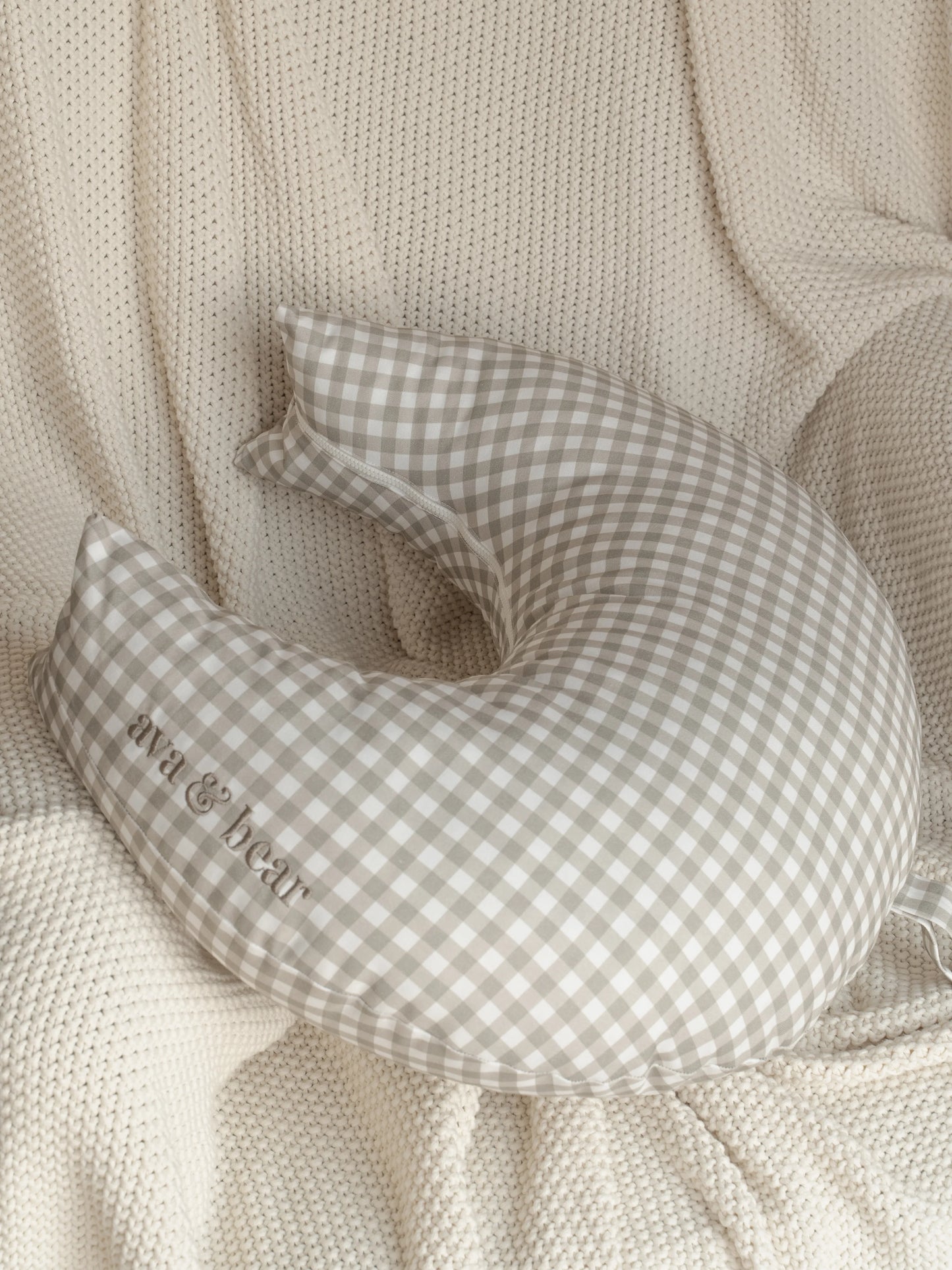 Ash Brown Gingham Crescent Nursing Cushion