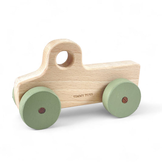 Vintage Bakkie Wooden Toy Push Car made from eco-friendly beech wood, designed for toddlers to enjoy imaginative play with its safe, child-friendly features and non-toxic painted wheels.